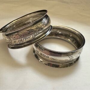 2 Antique J&C English Sterling Silver Napkin Rings